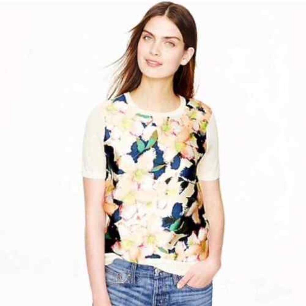 J. Crew Sweater Cove Floral Merino Wool Silk XXS Spring - Picture 1 of 6